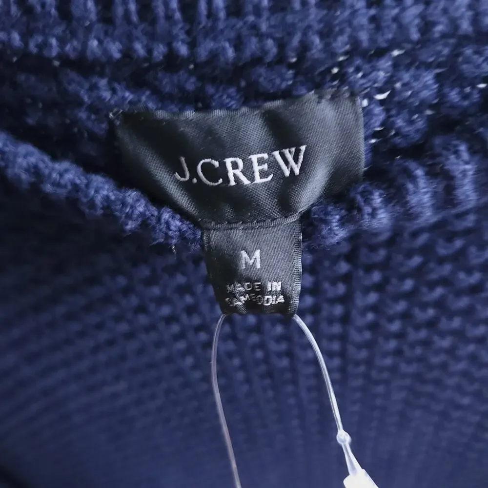 NEW J. Crew Men's Sweater Medium Navy Blue Cotton Sweater In Checker Stitch